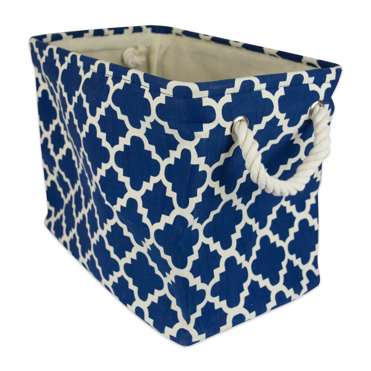 Contemporary Home Living 14" Navy Blue Rectangular Polyester Storage Bin with Lattice Design